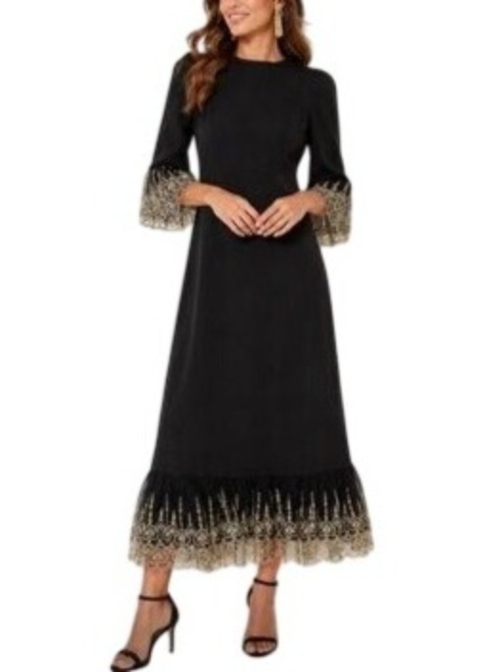 Tuckernuck Pomander Place Lillith Gold Lace Trim Dress Black Gold Size XL NWT